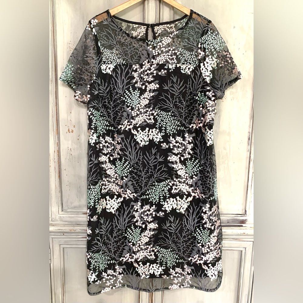 NWT Lane Bryant Black Pastel Floral Mesh Overlay Dress Sz 14/16